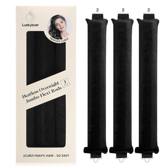 Overnight Heatless Hair Curler Blowout Rods All Hair Types, 3pcs Black - Picture 1 of 6
